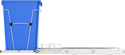 Rev-A-Shelf Pullout Trash Can for Under Kitchen Cabinets 35 Qt Garbage Waste Recyling Bin with Full Extension Slides, Blue, RV-12KD-22C-S
