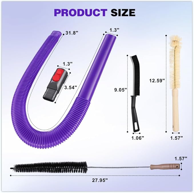 Dryer Vent Cleaner Kit for Dyson V15 V12 V11 V10 V9 V8 V7, Hose Attachment Flexible Crevice Drum Lint Brush Trap Cleaning Tool Kit, 4 Piece