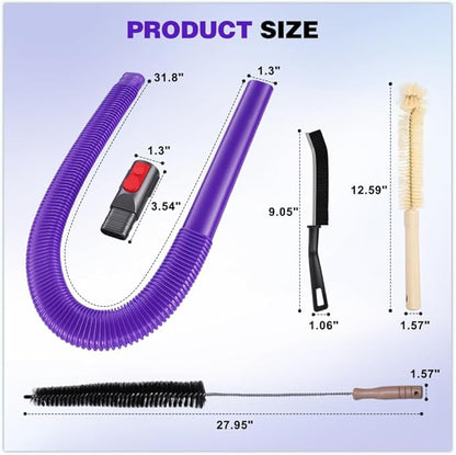 Dryer Vent Cleaner Kit for Dyson V15 V12 V11 V10 V9 V8 V7, Hose Attachment Flexible Crevice Drum Lint Brush Trap Cleaning Tool Kit, 4 Piece