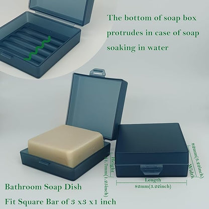 Square Soap Dishes Holder for Shower Travel Soap Container with Lid Lightweight Waterproof Soap Box for Dr. Squatch Men's Soap Bar for Traveling Toiletry Gym Bathroom (Transparent blue)