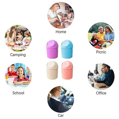 SITAKE 2 Pcs Plastic Mini Wastebasket Trash Can with Swing Lid with 120 Trash Bags, Tiny Desktop Waste Garbage Bin for Home, Office, Kitchen, Vanity Tabletop, Bedroom, Bathroom (Blue + Purple)