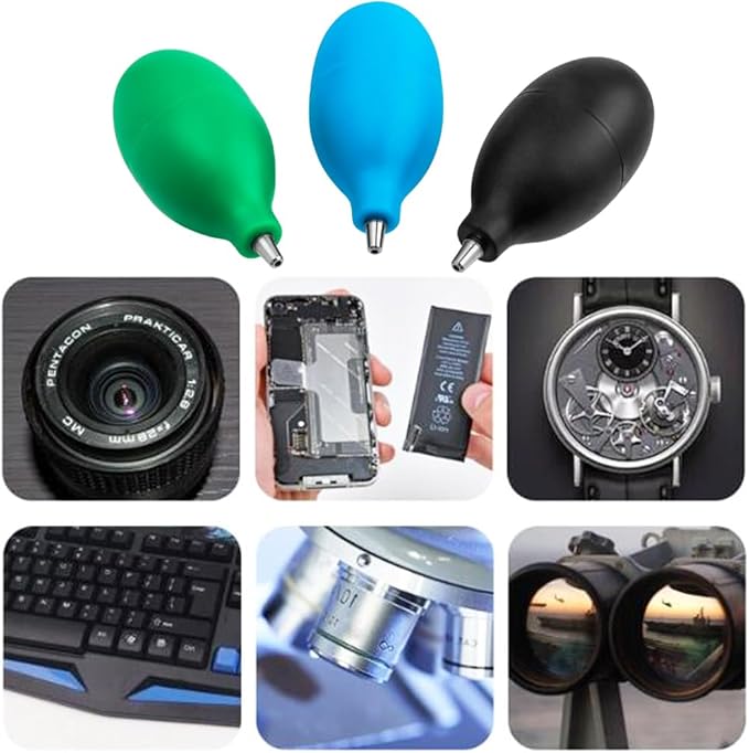 3Pcs Blowing Dust Ball Air Blower, Mini Squeeze Ball Pump Metal Nozzle, Rubber Blowing Pump Cleaning Tool for Camera Lens Watch Mobile Phone Computer Repairing