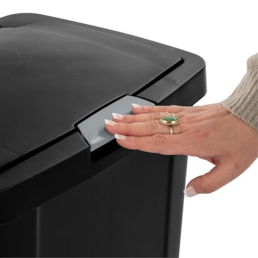 Sterilite 13 Gallon TouchTop Narrow Plastic Wastebasket with Secure Titanium Latch for Kitchen, Bathroom, and Office Use, Black (12 Pack)