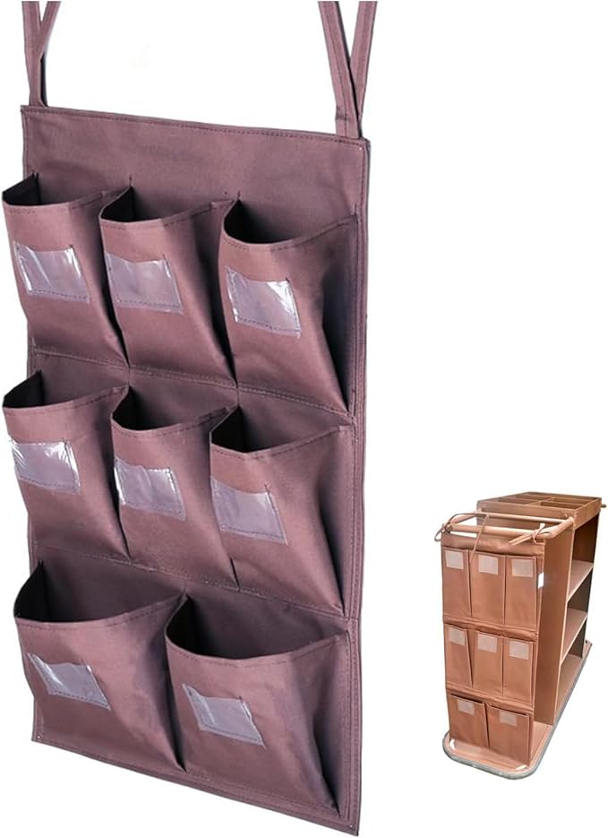 Replacement Janitorial Cart Bag with 8 Brass Grommets,25 Gallon Housekeeping cart Bag High Capacity Waterproof Thickened Commercial Janitorial Cleaning Cart Bag with 6 Brass Grommets (Coffee-8)