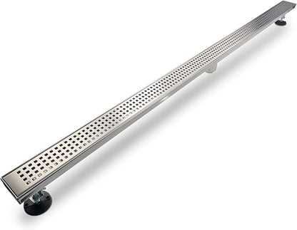 SaniteModar Linear Shower Drain, Shower Drain 48 inch with Removable Square Hole Panel, AISI Brushed 304 Stainless Steel Shower Floor Drain with Adjustable Feet and Hair Strainer