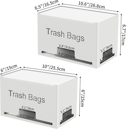 STWWO 2-Pack Trash Bag Holder Dispenser, Stackable Garbage Bag Dispenser, Extra Large Trash Storage Organizer for Kitchen Laundry Under Sink, Wall Mounted or Freestanding, Metal White