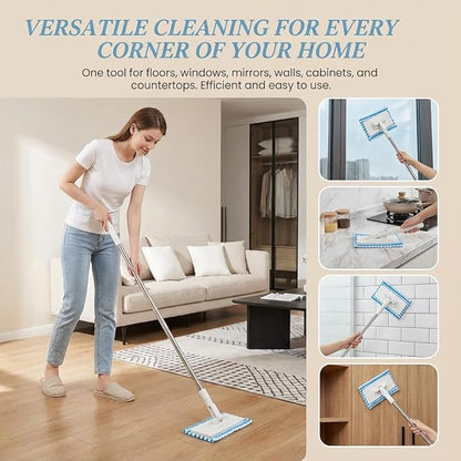 Snap Grip Mini Mop, Zero Touch Cloth Changing Mop with Automatic Push Pull Handle,360 Rotating Lazy Mops Wet Dry for Whole House Cleaning,Retractable Gap Dust Cleaner Flat Mops (White-6 Cloths)