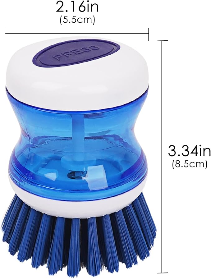 Dish Scrubber with Soap Dispenser, 3 Pack Soap Dispensing Palm Brush for Kitchen Sink Pot Pan, Color Coded Dishwashing Scrub Brush Set (Gray, Blue, Orange), Non-Scratch Cleaning Tool