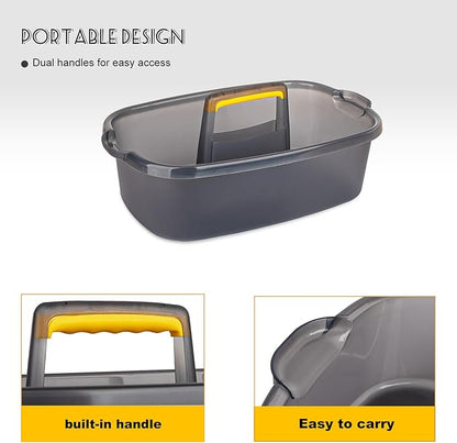 Large Cleaning Supplies Caddy Portable Shower Basket Supply Organizer with Handle Plastic Bucket Tool Storage for Bathroom, Bedroom, Kitchen, College Dorm, Garden, Clear Grey