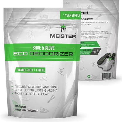 Meister Shoe & Glove Eco Deodorizer + Refill - Absorbents Stink, Powerful, Embossable - 1 Year Supply
