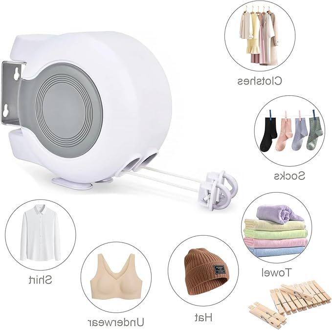 Retractable Clothesline Outdoor - 2x49 Feet Heavy Duty Dual Clotheslines for Outside Laundry Drying, Wall-Mounted & Portable Installation