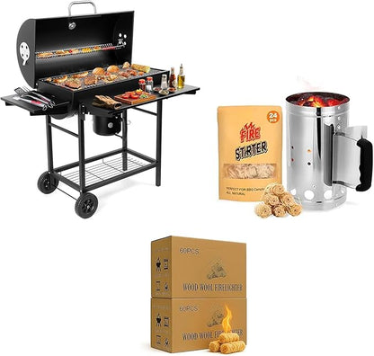 Barrel BBQ Grill Kit with Steel Charcoal Bucket & 120 Rolls