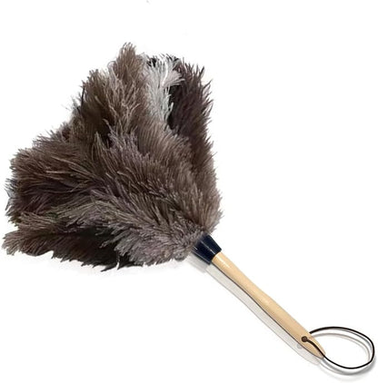 NCEDN Genuine Ostrich Feather Duster 15 inches – Soft Dense Real Feathers, Wooden Handle, Feather Duster for Cleaning Furniture, Blinds & Car Interior