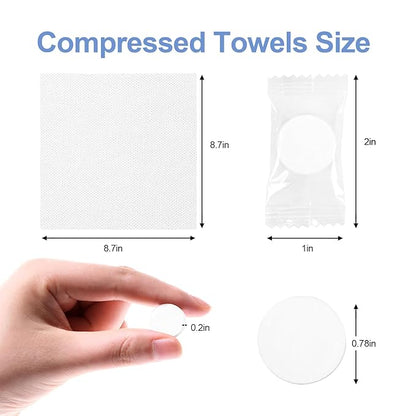 Compressed Disposable Face Towel: 100pcs Mini Tablets Portable Paper Clean Washcloths For Travel Travel Cleaning Camping Hiking Essentials - 3s Absorb 50gsm 5x Reusable