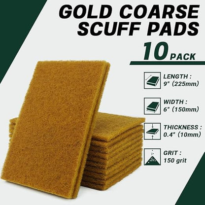6" x 9" Gold Coarse Scuff Pads, 10 Pack – Non-Woven Hand Pads for Aggressive Cleaning, Scuffing, Scouring, Sanding, Rust & Paint Removal – Reusable Aluminum Oxide Abrasive Pads