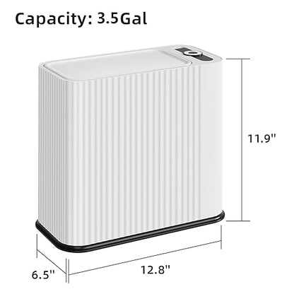 SUBEKYU Bathroom Trash Can with lid,3.5 Gal Small Kitchen Garbage Can,Plastic Office Waste Bin,Slim Wastebasket for Narrow Space,White