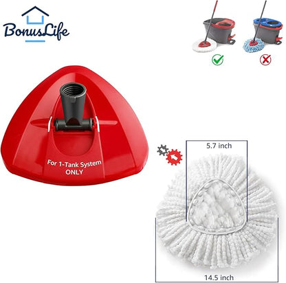 BonusLife 1 Pack Mop Refill and 1 Mop Head Base Part for O-Ceda EasyWrin Spin Mop Refill 1-Tank System Only Easy Cleaning Microfiber Replacement