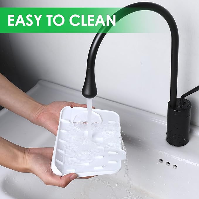 Dimeho Sink Faucet Splash Guard Mat Silicone Soap Dish Pad Small Faucet Handle Drip Catch Sponge Holder Sink Protector Trays for Bathroom Kitchen Countertop Gadgets Accessories 8.3 x 5.7 Inch