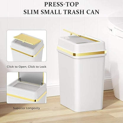 Bathroom Trash Can with Lid 4 Gallon White Trash Can with Press Top Lid Bedroom Trash Can Small Garbage Can with 150 Counts Trash Bags for Small Bathroom Bedroom Office