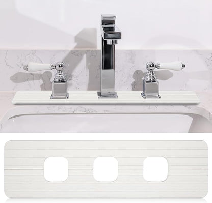 Teenyyou 3 Square Hole White Faucet Mat for Kitchen Sink Bathroom 16.14" x 4.49" Kitchen Faucet Absorbent Mat Diatomite Splash Guard Quick Drying Stone Drip Catcher Hole 1.97" Holes Spaced About 1.97"