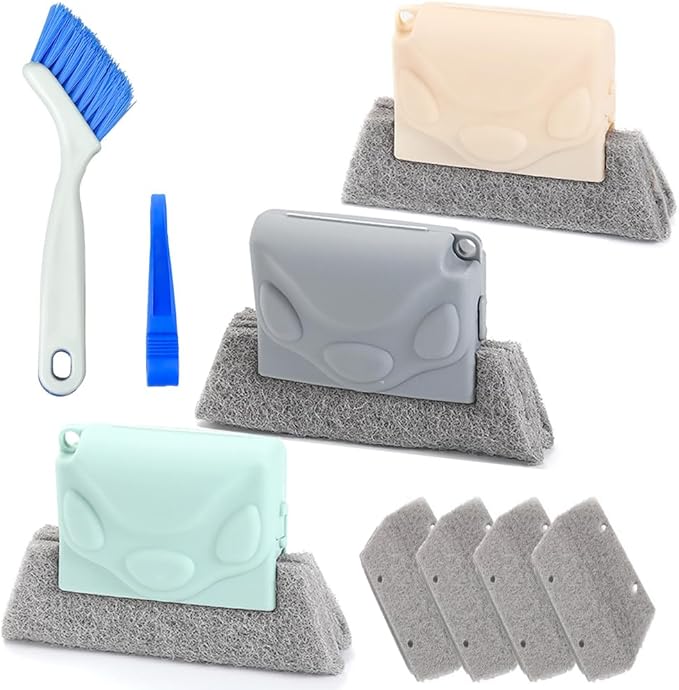 Window Groove Cleaning Brush, Hand-held Magic Window Track Cleaner Tools Set, Groove Gap Cleaning Brush Window or Sliding Door Track Cleaner for Sliding Door, Sill, Tile Lines, Shutter (#1)