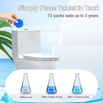 KIISIISO Automatic Toilet Bowl Cleaner Tablets Blue 72 Pack, Drop-In Tank Cleaner for Bathroom, Prevent Stains & Deodorize, Septic Safe, Long-Lasting Cleaning Tabs - Fresh Scent