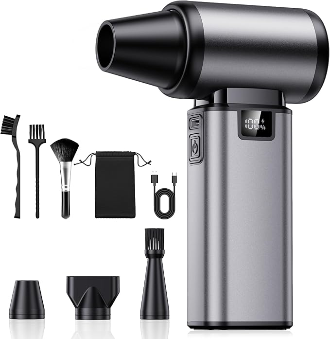 130000RPM Compressed Air Duster, Rechargeabler air Duster with Brushless Motor, 5-Gear Adjustable & 2.5H Fast Charge, Electric Cordless Air Blower for Computer, Car, Keyboard and Indoor Cleaning