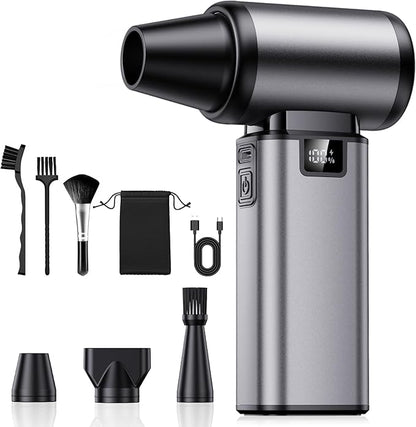 130000RPM Compressed Air Duster, Rechargeabler air Duster with Brushless Motor, 5-Gear Adjustable & 2.5H Fast Charge, Electric Cordless Air Blower for Computer, Car, Keyboard and Indoor Cleaning