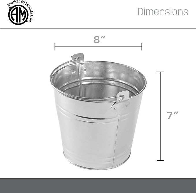 American Metalcraft PTUB87 Natural Galvanized Steel Pail with Handle - 1.16 Gallon, 8 Inch Diameter - Durable, Commercial Steel Construction - Classic Tabletop Serving Pail, Silver