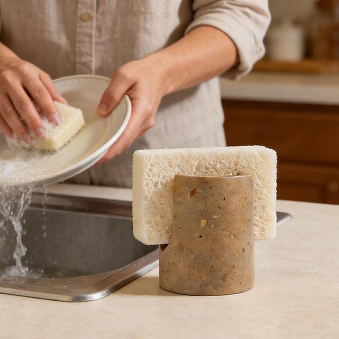 Marble Sponge Holder for Kitchen Sink Rustic Farmhouse Decor,Dish Sponge Holder Kitchen Sink Sponge Caddy (Dark Camel)