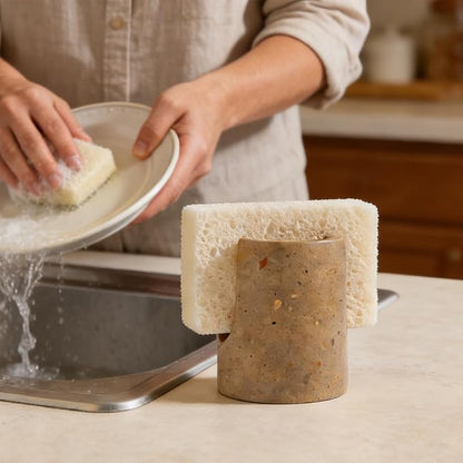Marble Sponge Holder for Kitchen Sink Rustic Farmhouse Decor,Dish Sponge Holder Kitchen Sink Sponge Caddy (Dark Camel)