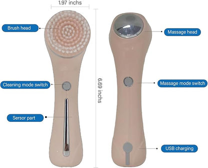 Facial Cleansing Brush, 2 in 1 Ｗaterproof IPx7 Facial Spin Scrubber Set with 4 Brush Heads, Rechargeable Exfoliating Face Brush Deep Cleansing, Gently Exfoliate and Remove Blackhead (Pink)