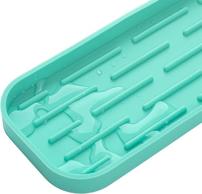 MicoYang Silicone Kitchen Sink Organizer Tray for Multiple Usage,Eco-Friendly Sponges Holder for Kitchen Bathroom Counter or Sink,Dish Soap Dispenser,Scrubber,Bottle,Cup (Mint, 12"×4")