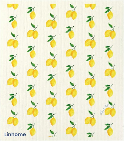 Lemon Collection Swedish Dishcloth, Reusable Paper Towel, Super Absorbent Cellulose Sponge, Kitchen Cleaning Cloth, Washable & Compostable (Lemon Zest - 4 Pack)