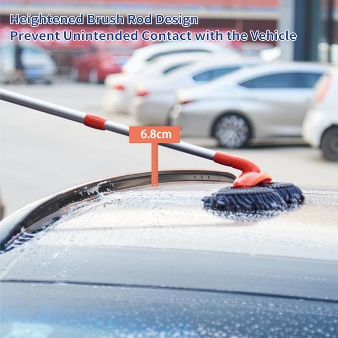 Shkalacar Microfiber Car Wash Brush Mop Kit, Rotatable Dual Head Telescopic Chenille Cleaning Mop, with Extension Pole Car Wash Brush Telescoping Cleaning Tool Duster Washing Car Tools Accessories