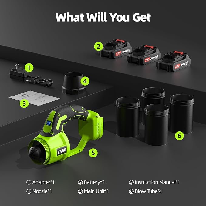 Leaf Blower Cordless, 3 x 21V Batteries & Fast Charger Set, Variable Speed Mode, Lightweight Handheld Electric Leaf Blower for Lawn Care, Yard, Garden, Patio & Outdoor Cleanup