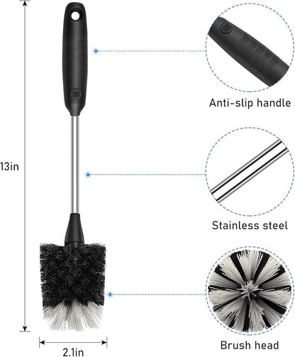 SetSail Bottle Brush of 3 Pack, 14-in Long Stainless Steel Handle Water Bottle Cleaner Brush Non-Slip Grip Bottle Brushes for Cleaning Water Bottles Sport Bottles Coffee Mugs Glasswares Cups, Black