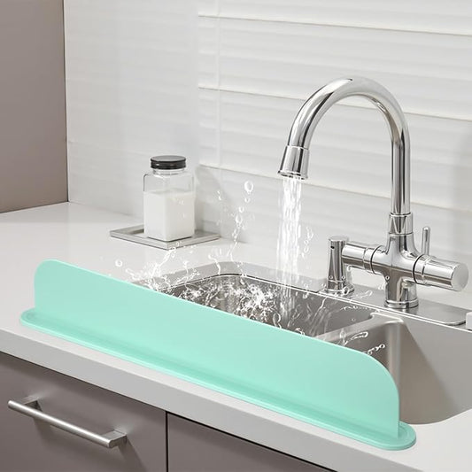 19.3 inch Kitchen Sink Splash Guard, Silicone Sink Baffle Splash Guard, Backsplash Protector for Kitchen Countertop & Bathroom Bathtub with Non-Slip Strong Suction, Mint Green