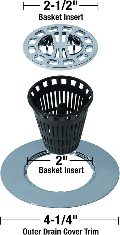 Danco 10529P Chrome Shower Drain Hair Catcher for Stand-Alone Shower, 3-inch Shower Drain Hair Trap, Includes 5 Replacement Baskets, Shower Strainer