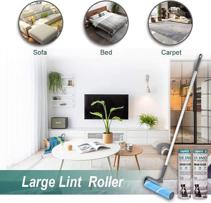 Layers Large Mega 10in Wide Roller 75 Sheets, 2 Pack Wide Refills with 4-Foot Extendable Handle