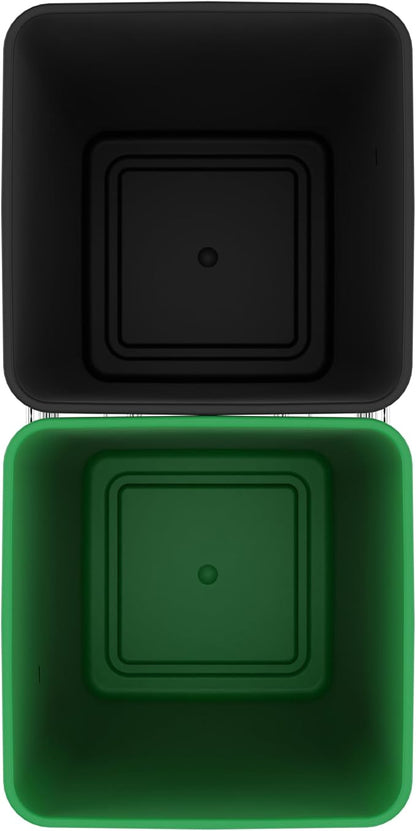 Rev-A-Shelf Pullout Trash Can for Kitchen Cabinets 27 Qt Garbage Recycling Bin with Full Extension Slide, Green/Black, RV-15KD-1918C-S