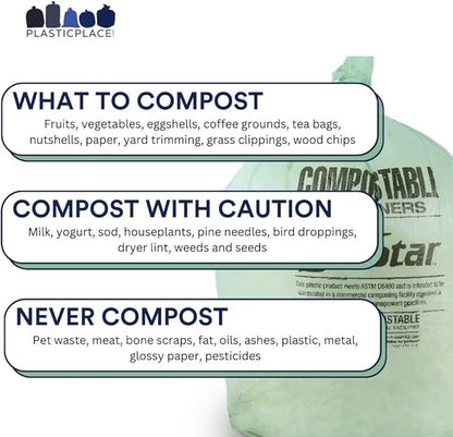 Plasticplace 20-30 Gallon Compostable Trash Bags │ 0.85 Mil │ Green Tint Garbage Can Liners │ 30” x 36” (70 Count)