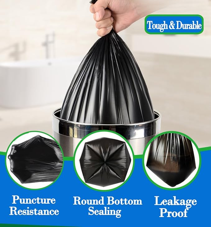 1.3 Gallon 120 pcs (1.2-1.3 Gal) Small Black Trash Bags, Strong 1.2 Gallon 1.3 Gallon Garbage Bags, Bathroom Trash Can Bin Liners,Mini Bags Waste Basket Liner,Fit 5-6 Liter, 1-1.3 Gal-Black-120
