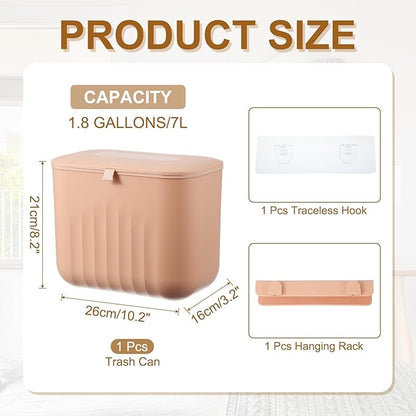 uxcell Kitchen Compost Bin Hanging Small Trash Can, 7L/1.8Gallon Plastic Trash Can with Lid, Suitable for Countertop, Under Sink or Wall Mounted, Pink