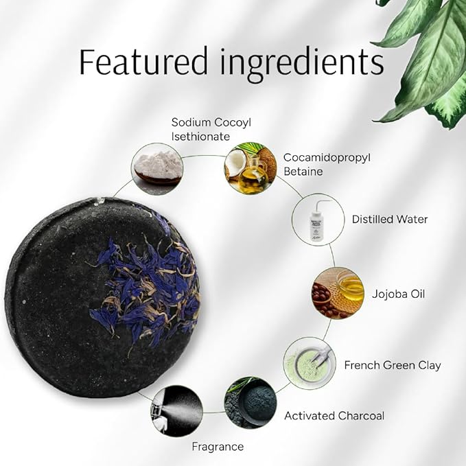 Marbela Solid Shampoo Bar for Oily Hair - Clarifying Sulfate Free Hair Shampoo Bar with Charcoal & Clay, Zero Waste Eco Friendly, 3oz
