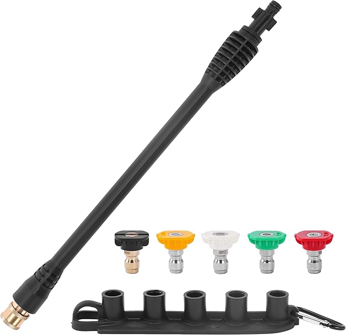 FIXFANS Pressure Washer Wand Replacement, 16 Inch Power Washer Wand with 1/4” Quick Connect, 5 Spray Nozzles, 1 Tips Holder, Compatible with Some Ryobi, Portland, Husky Pressure Washers Black