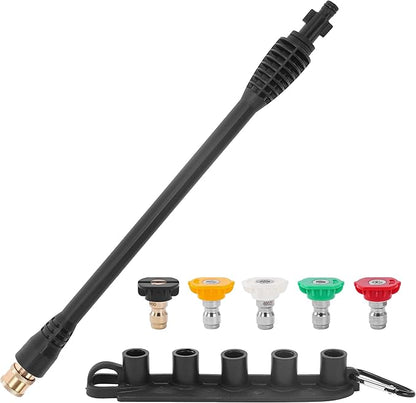 FIXFANS Pressure Washer Wand Replacement, 16 Inch Power Washer Wand with 1/4” Quick Connect, 5 Spray Nozzles, 1 Tips Holder, Compatible with Some Ryobi, Portland, Husky Pressure Washers Black