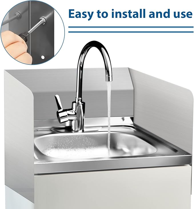 Amylove 20 x 12 Inch Stainless Steel Splash Guard Stainless Steel Wall Mount Guard with Screws for Bathroom Sink Side Sink Splash Prep Sinks Protector for Commercial Kitchen Restaurant