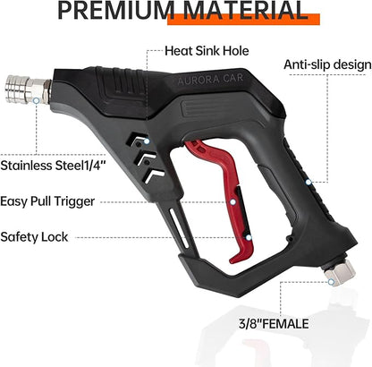 AURORA CAR Pressure Washer Short Gun, Commercial 5000 PSI 12 GPM 5 Spray Nozzle Tips, 3/8" Quick Connect Plug and M22-14/15mm Fittings, Power Washer Gun Compatible with Foam Cannon