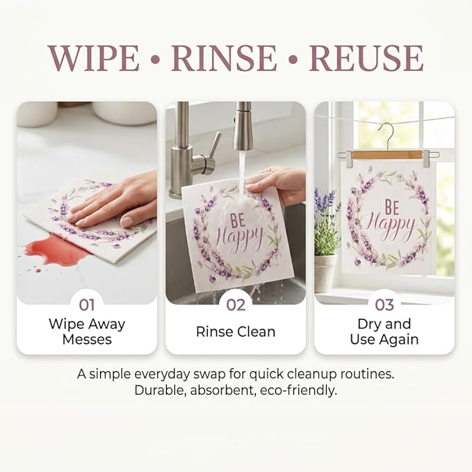 Kitchen Towels Swedish Dishcloths - 6 Count Reusable Paper Towels Washable, Cellulose Sponge Dish Towels for Kitchen Cleaning, Ultra Absorbent Odor Free Eco Friendly Biodegradable Cleaning Rags